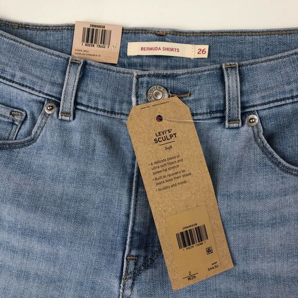 Levi's Oahu Morning Dew Bermuda Shorts Women's Size 26 Mid Rise Sculpt - Picture 2 of 6